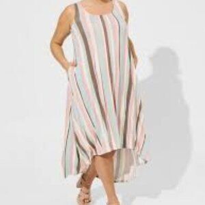 🌈 Torrid Multicolored Striped Jersey Hi-Lo Maxi Dress size 4x Like New!